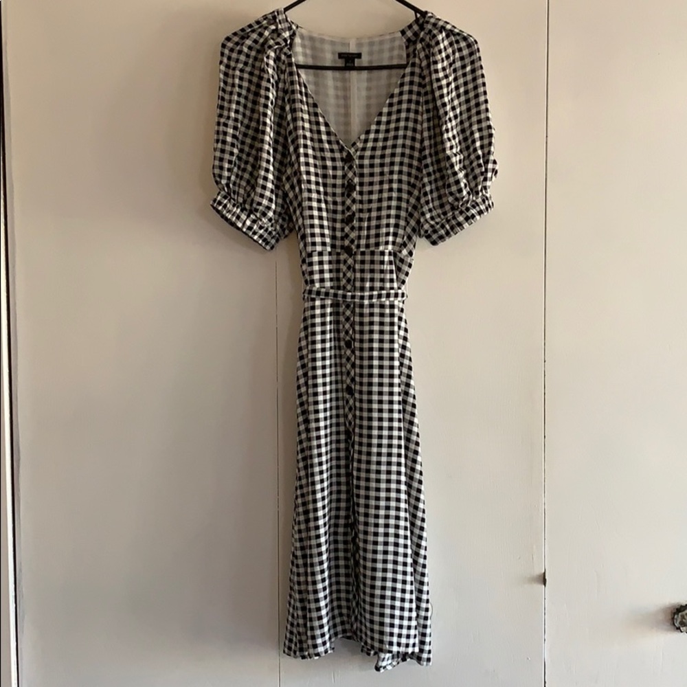 Ann Taylor Gingham Belted Button Front Dress